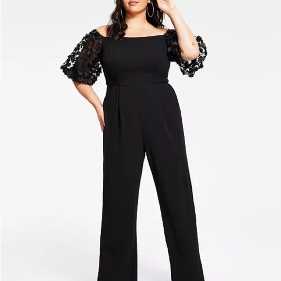 Xscape Puffed-Sleeve Off-The-Shoulder Jumpsuit - Picture 2 of 14